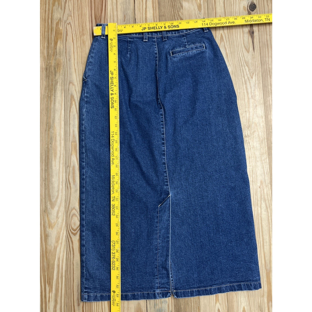 VINTAGE Gloria Vanderbilt Skirt Women 12 Blue Denim Cottage Grunge Embroidered