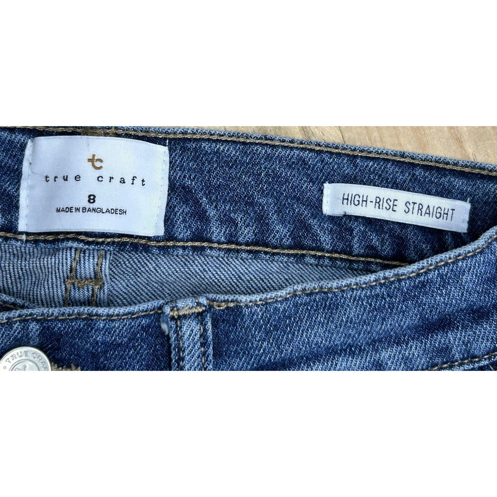 True Craft Womens 8 Blue Jeans Hi Rise Straight Med Wash Denim Ladies 25x28.