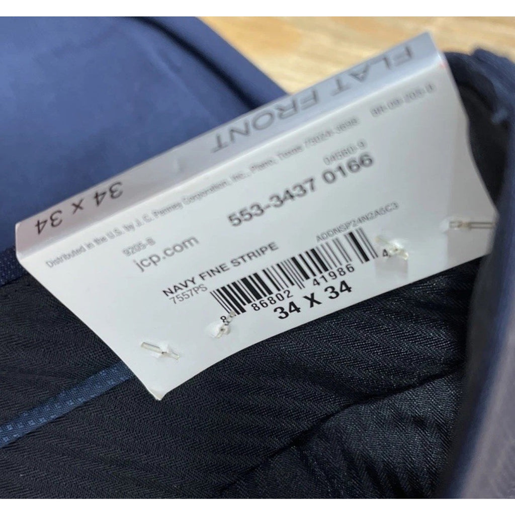 J.Ferrar - Men's Stretch Fabric Slim Fit Flat Front Suit Pants 34x34 Navy Stripe