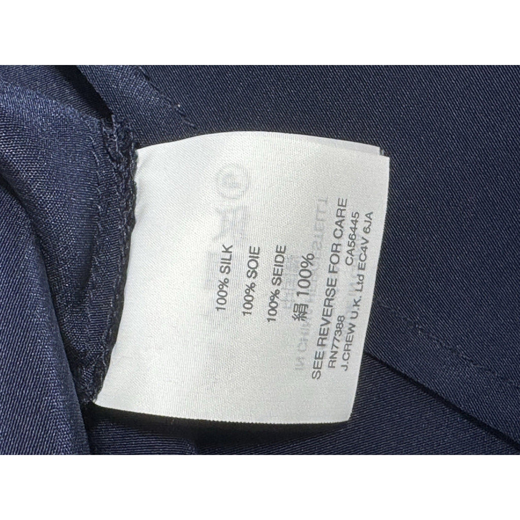 NWT J.Crew 100% Silk Draped Tie Neck Blouse Blue Long Sleeve Petite 8P Career