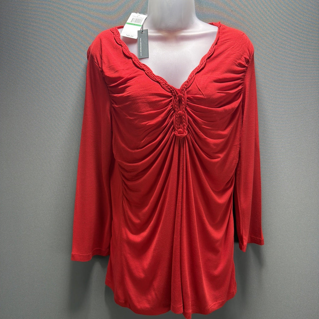 New Cable Gauge Boho Top Shirt Blouse Red Stretch Size Large NWT
