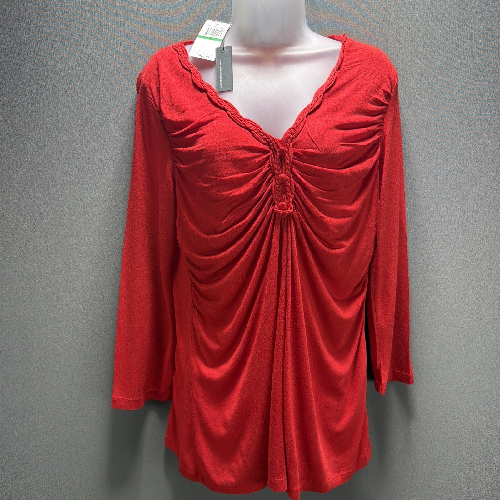 New Cable Gauge Boho Top Shirt Blouse Red Stretch Size Large NWT