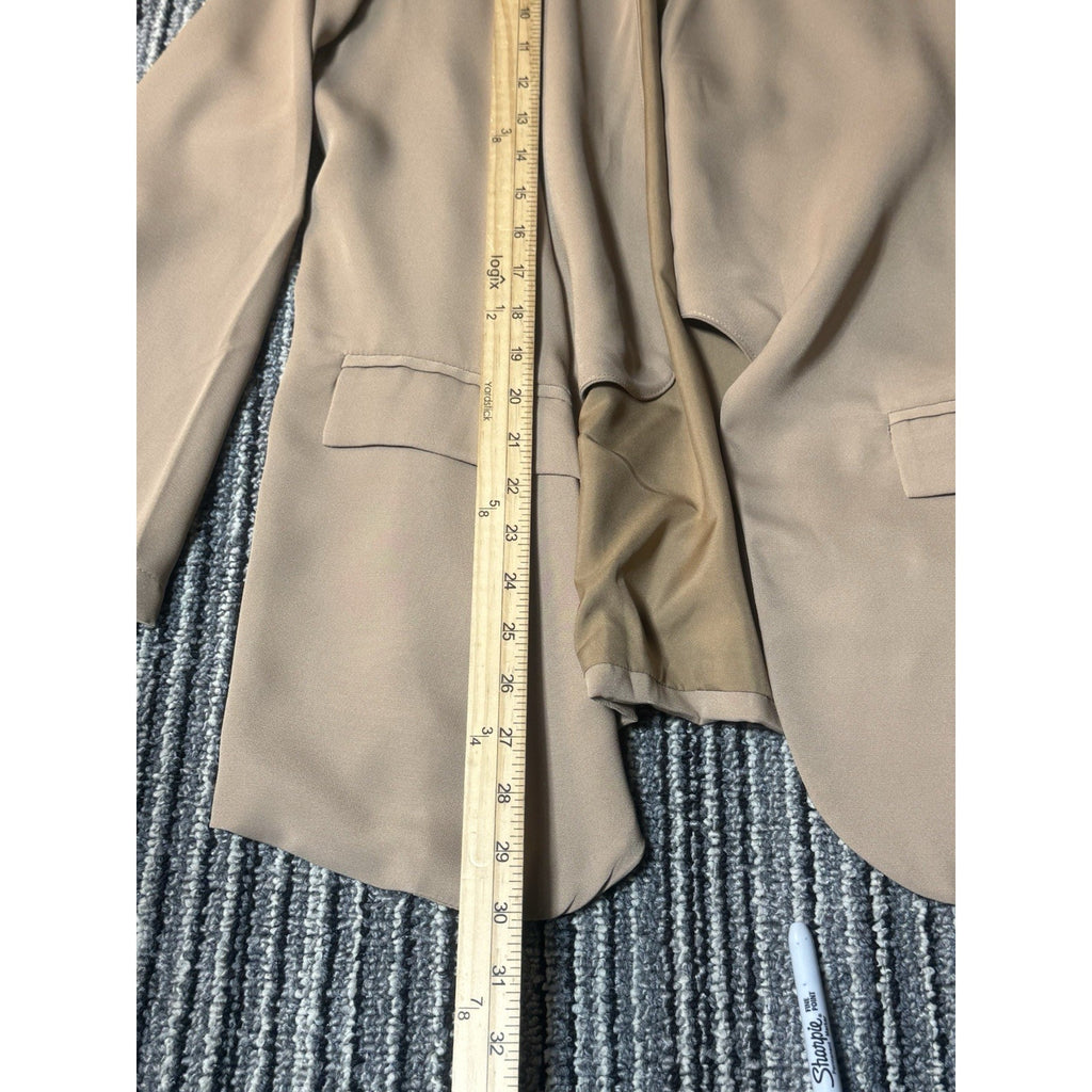 Yesfashion Womens Blazer L Camel Tan Open Front Draped Jacket NWT Lightweight
