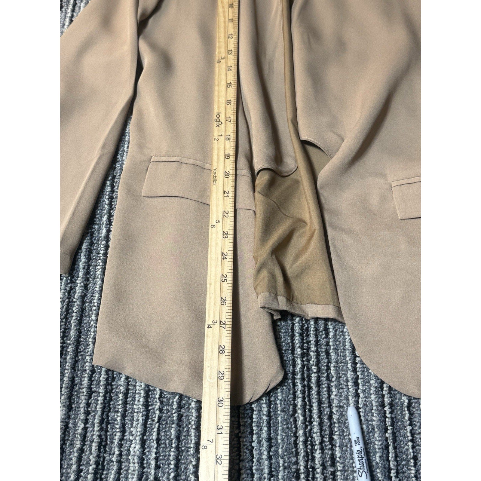 Yesfashion Womens Blazer L Camel Tan Open Front Draped Jacket NWT Lightweight
