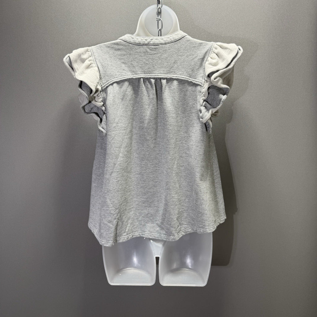 Umgee Women’s XS Gray Ruffle Sleeve Blouse Split Neck Casual Top