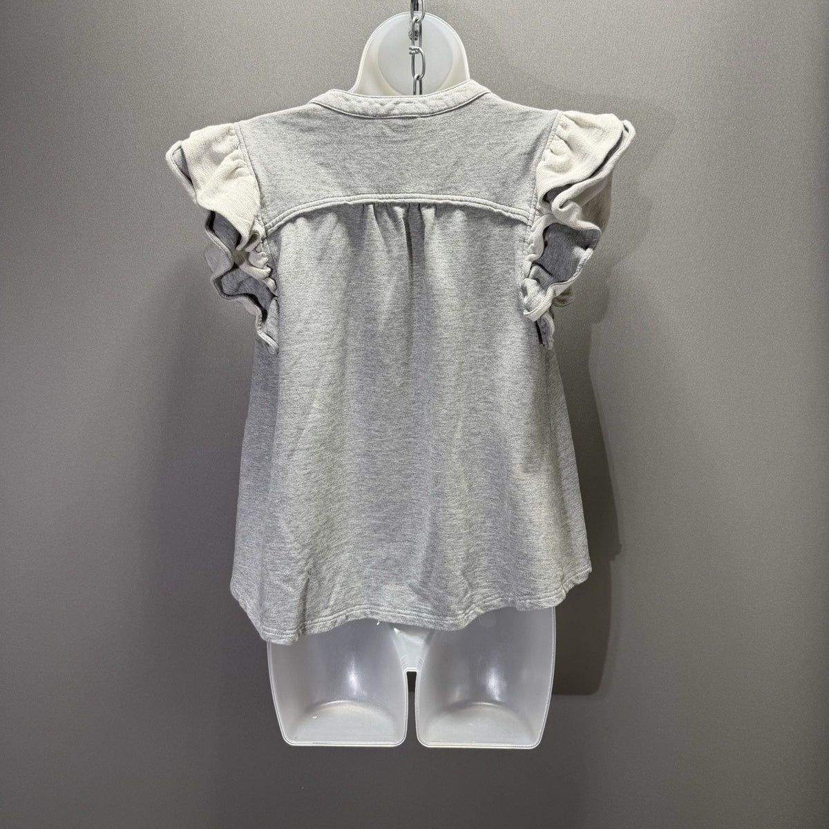 Umgee Women’s XS Gray Ruffle Sleeve Blouse Split Neck Casual Top