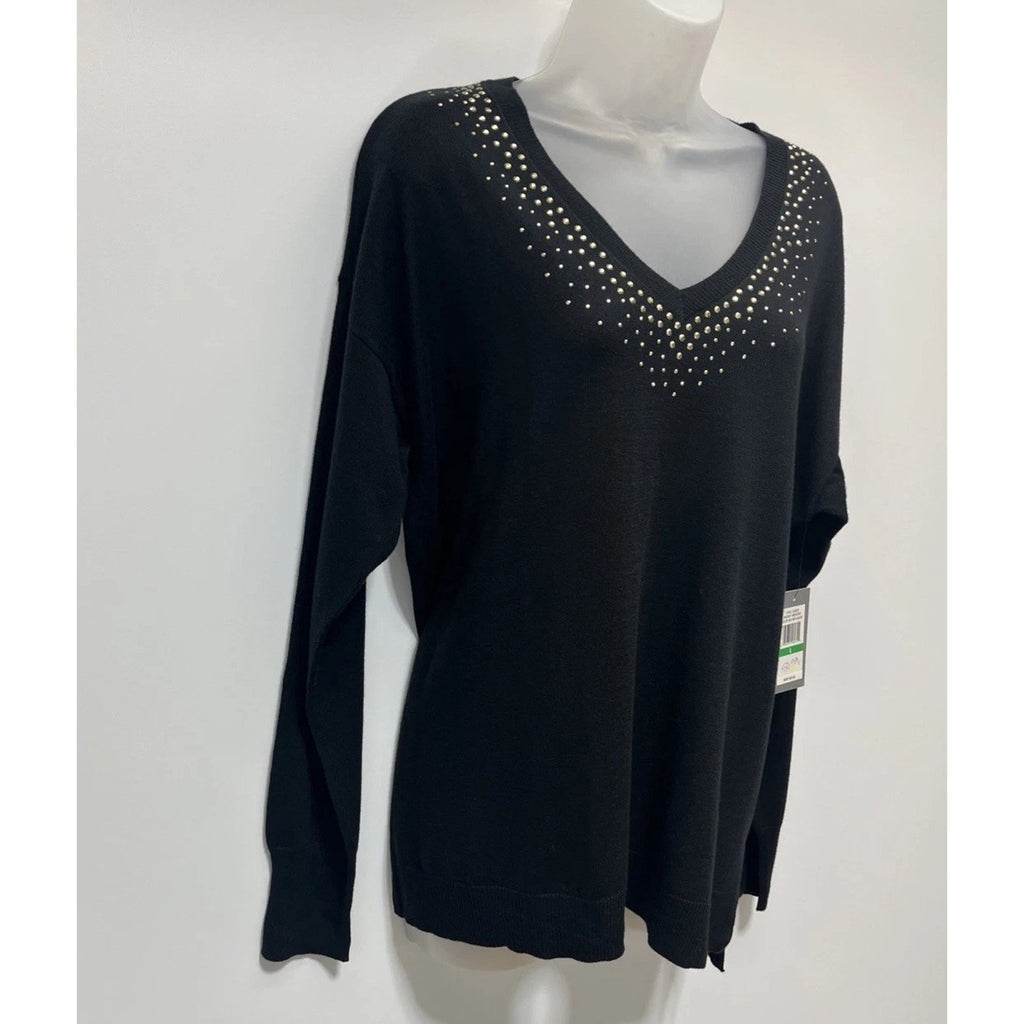 Women's Chaus Black Lightweight Sweater w/ Gold Studs detailing - Size L NWT