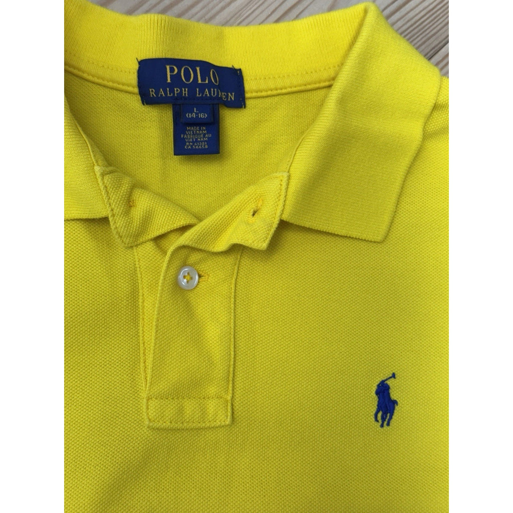Polo by Ralph Lauren Yellow With Blue Soft Cotton Polo Shirt Boys Size L(14-16)