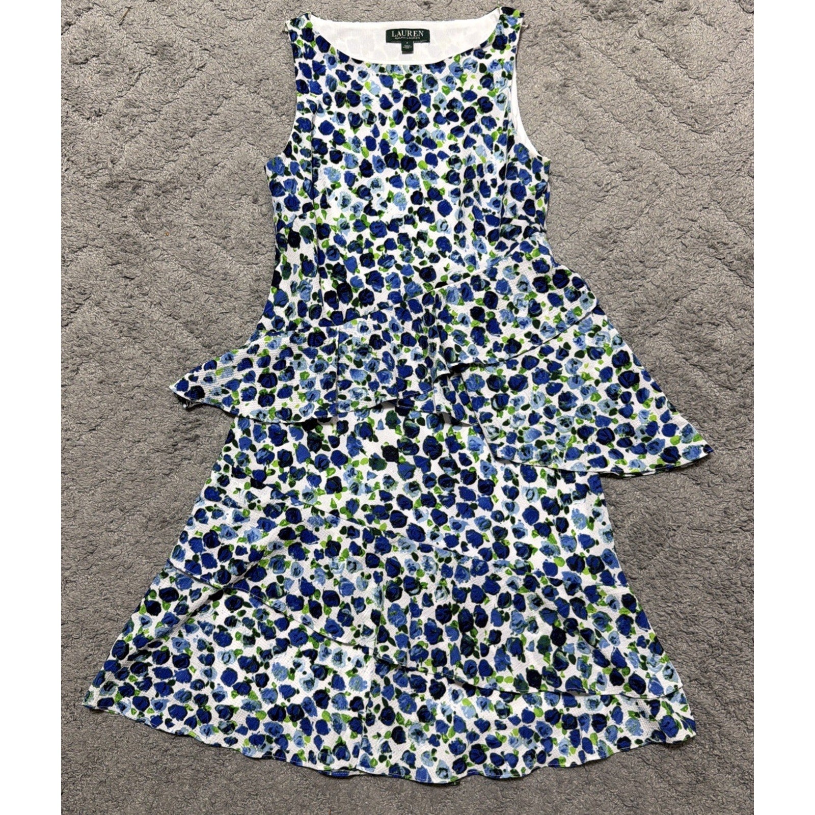 LAUREN RALPH LAUREN Women's 4 Printed Ruffled Crepe A-Line Dress Lined Excellent