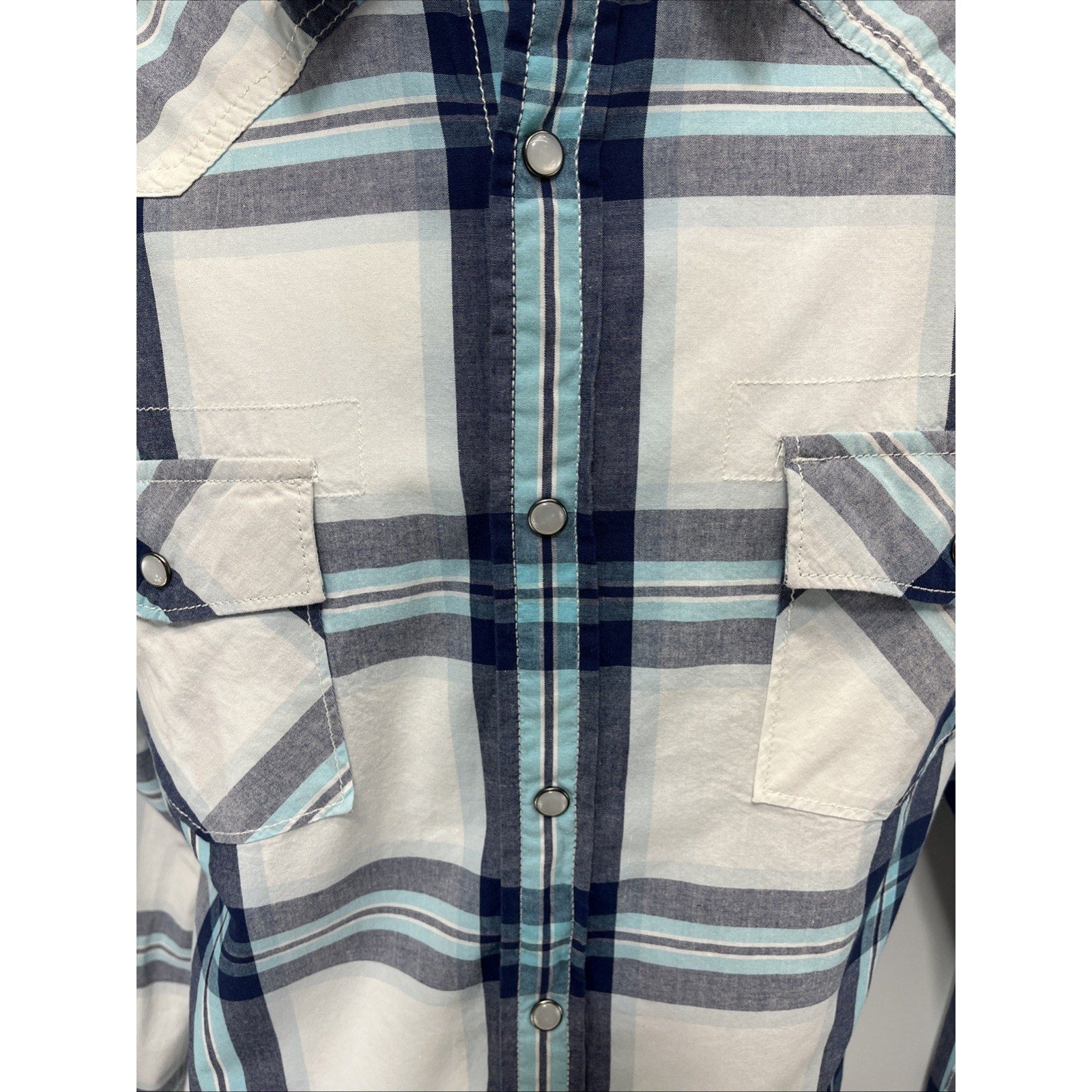 Urban Pipeline Men's Blue White Plaid Long Sleeve Pearl Snap Western Shirt Sz XL