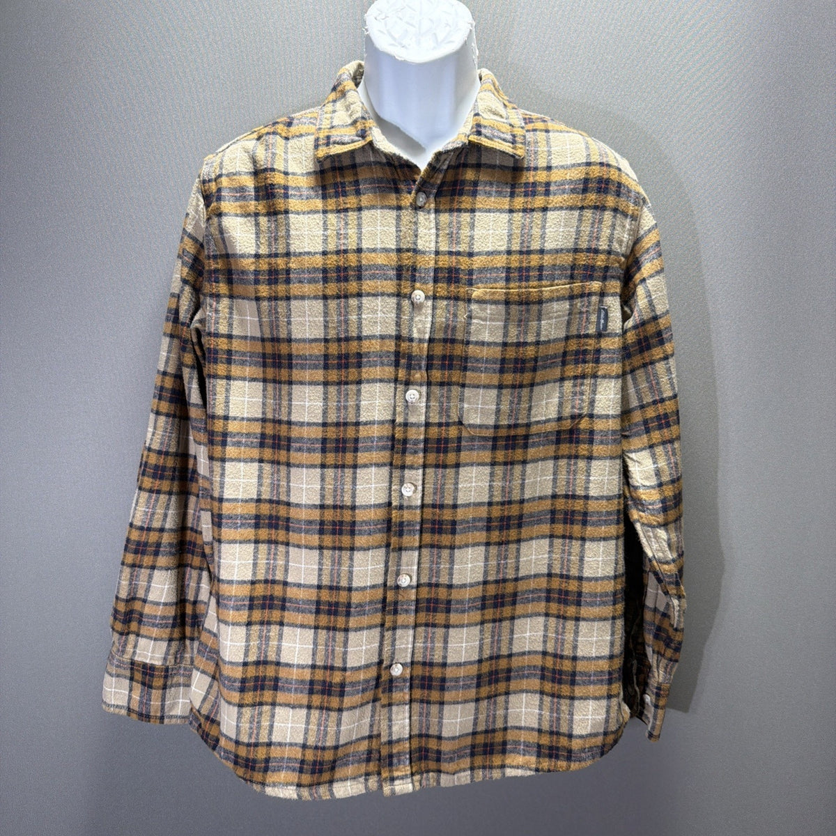 Eddie Bauer Shirt Blue Brown Plaid Flannel Mens Size Medium Outdoor Casual