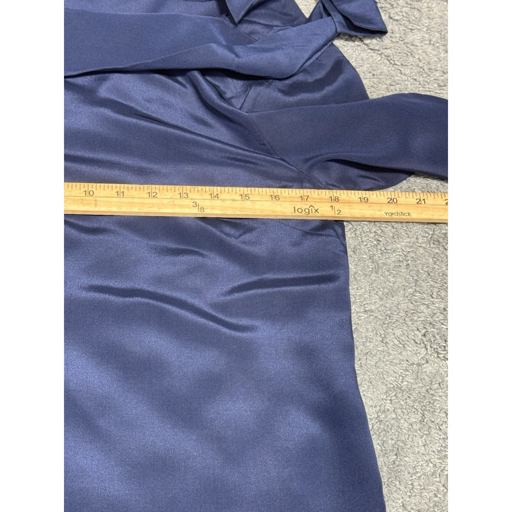 NWT J.Crew 100% Silk Draped Tie Neck Blouse Blue Long Sleeve Petite 8P Career
