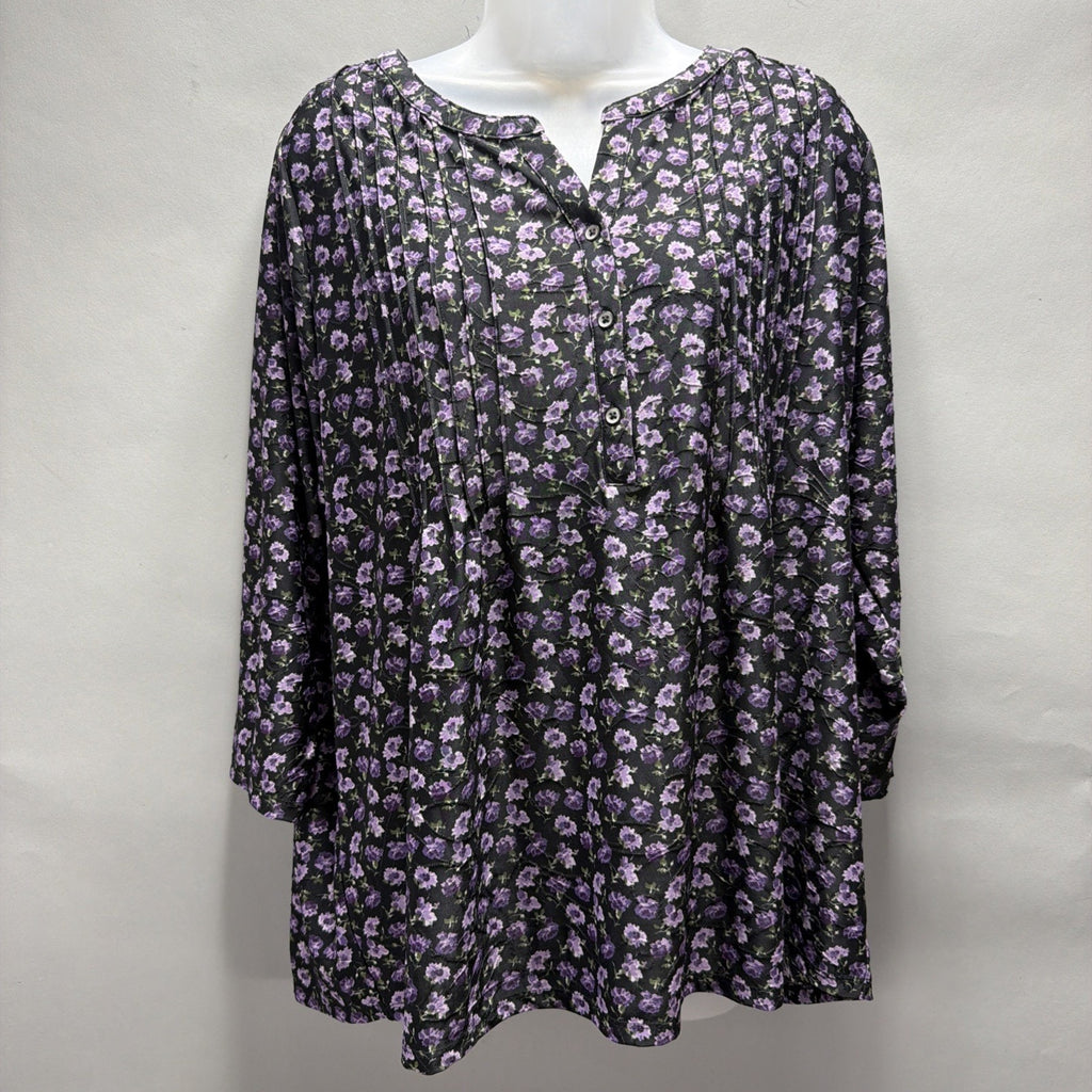 Napa Valley Womens Floral Embroidered Print 3/4 Sleeve Top Plus 1X Stretch NWT