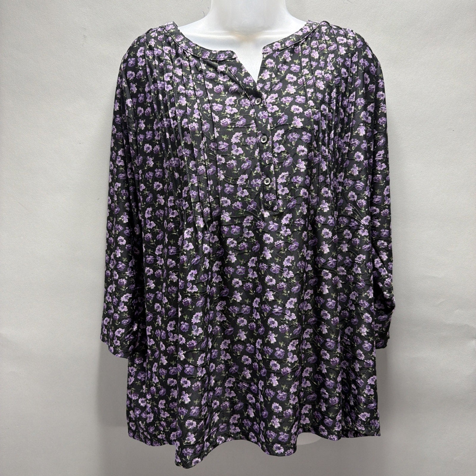Napa Valley Womens Floral Embroidered Print 3/4 Sleeve Top Plus 1X Stretch NWT
