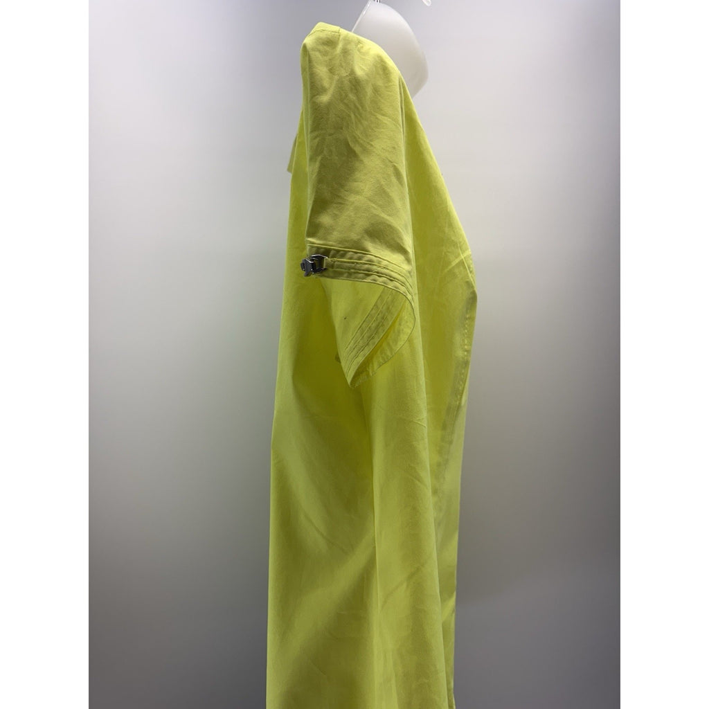 Express Yellow Sheer Hidden Button Down Shirt Short Sleeve Women’s Size L NWT