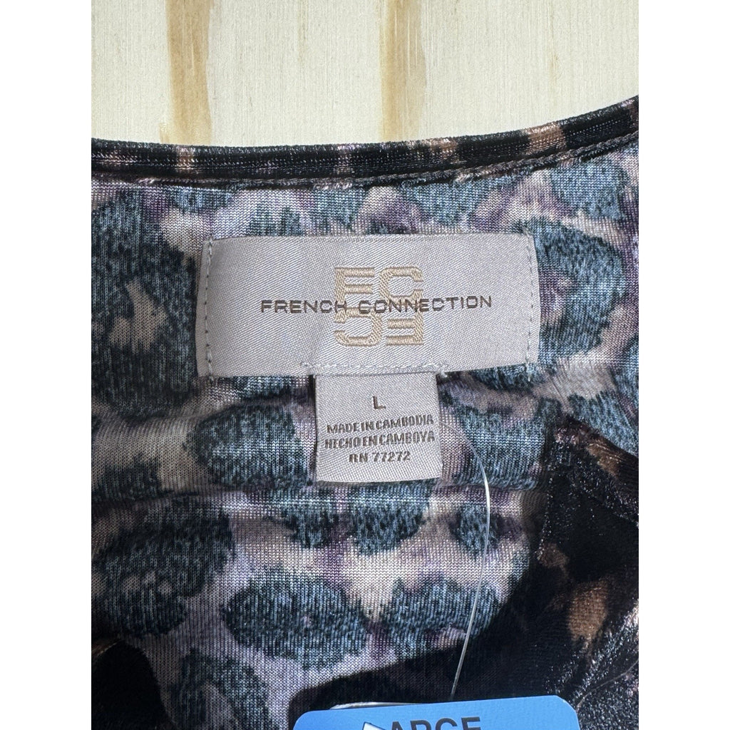 French Connection Women's Leopard Velvet Dress Size XXL NWT V-Neck Elastic Waist