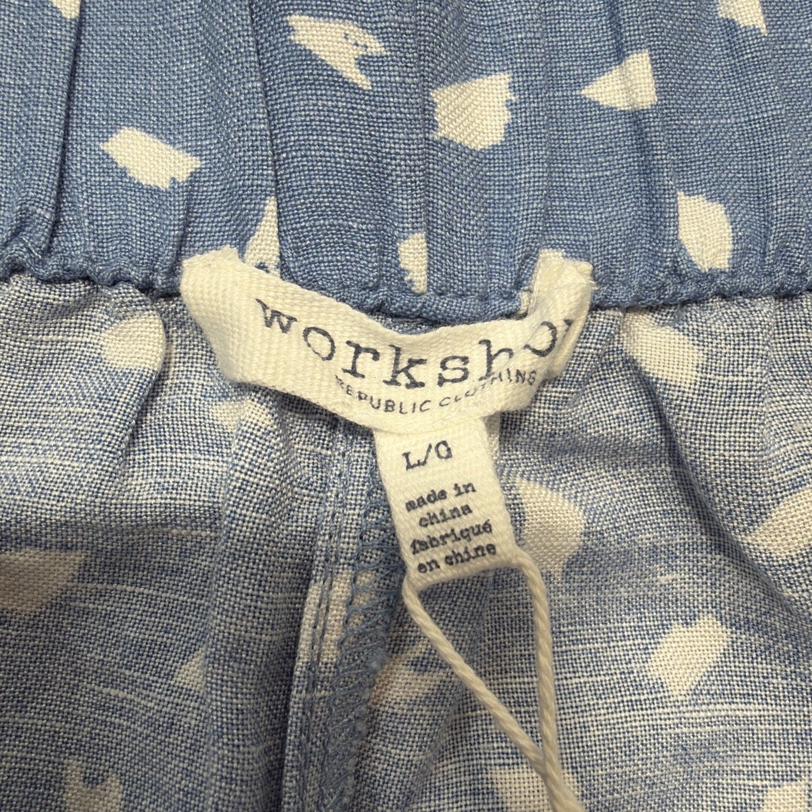Workshop Republic Linen Viscose Blend Shorts Blue Hi Wide Elastic Band Waist NWT