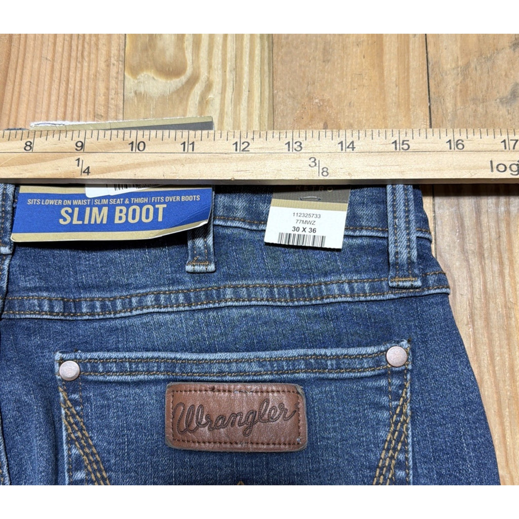 Wrangler Retro Slim Boot Jeans Mens 30x36 Medium Wash Blue Stretch Denim New!