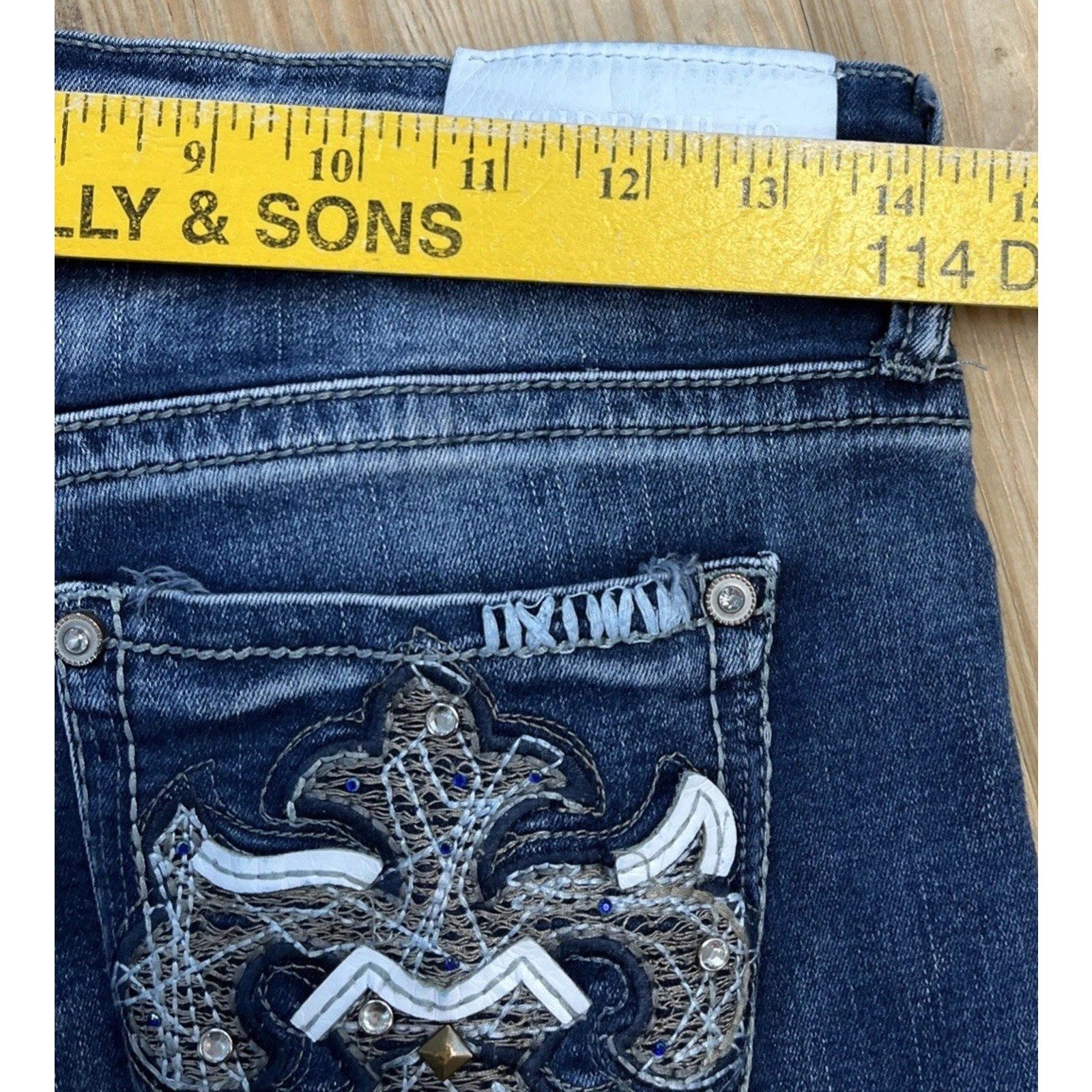 Hydraulic Y2K Denim Shorts Bailey Low Rise Distressed Embellished Pockets Sz 9