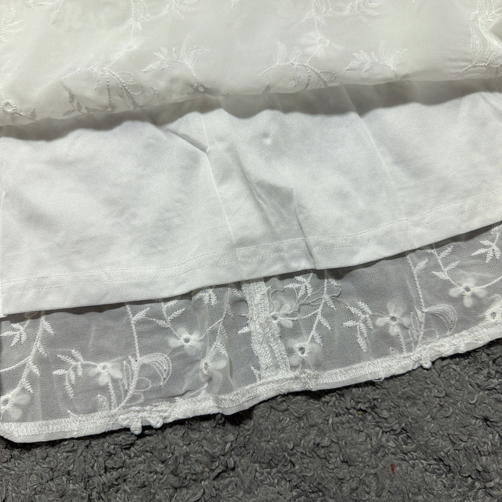 NWT White Micro Floral Embroidered Shift Dress Sz S Bride Bridal Shower Feminine