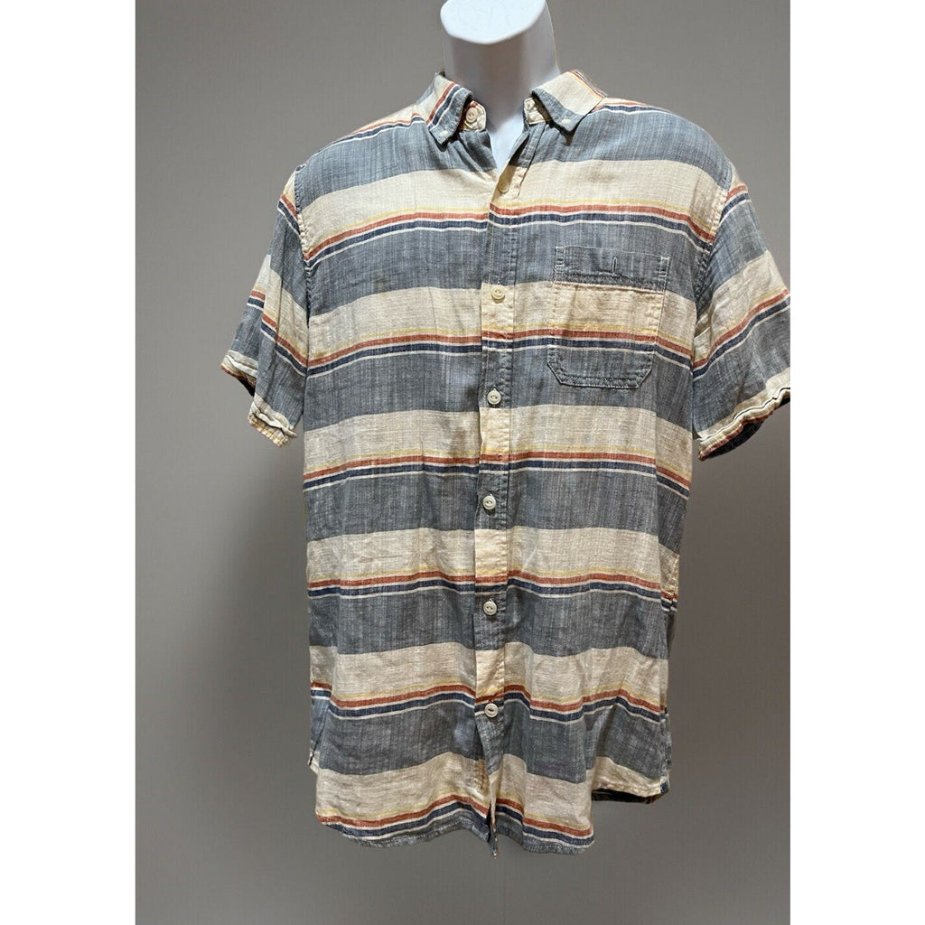 Weather Proof Button Up Blue White Red Striped Short Sleeve Men's Size Medium
