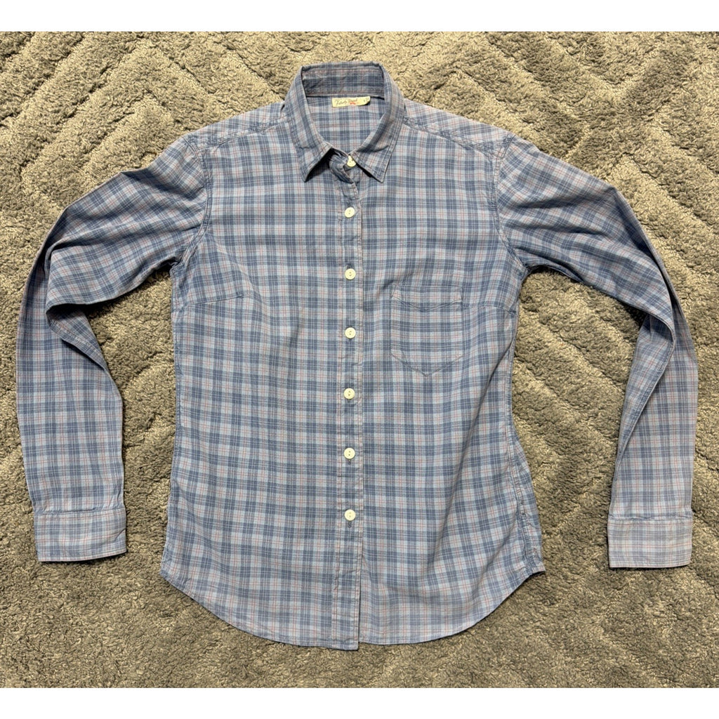 Faherty Women's Blue Plaid Long Sleeve Button Up Shirt Size S Western Cowgirl