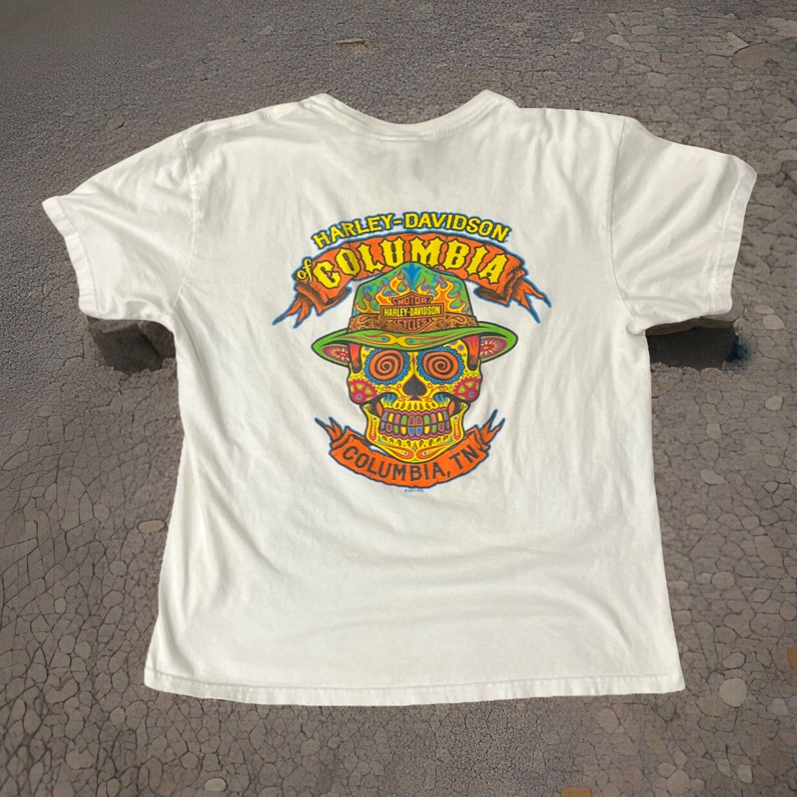 Harley Davidson Shirt Men's L White Short Sleeve Motorcycles 2017 Columbia TN