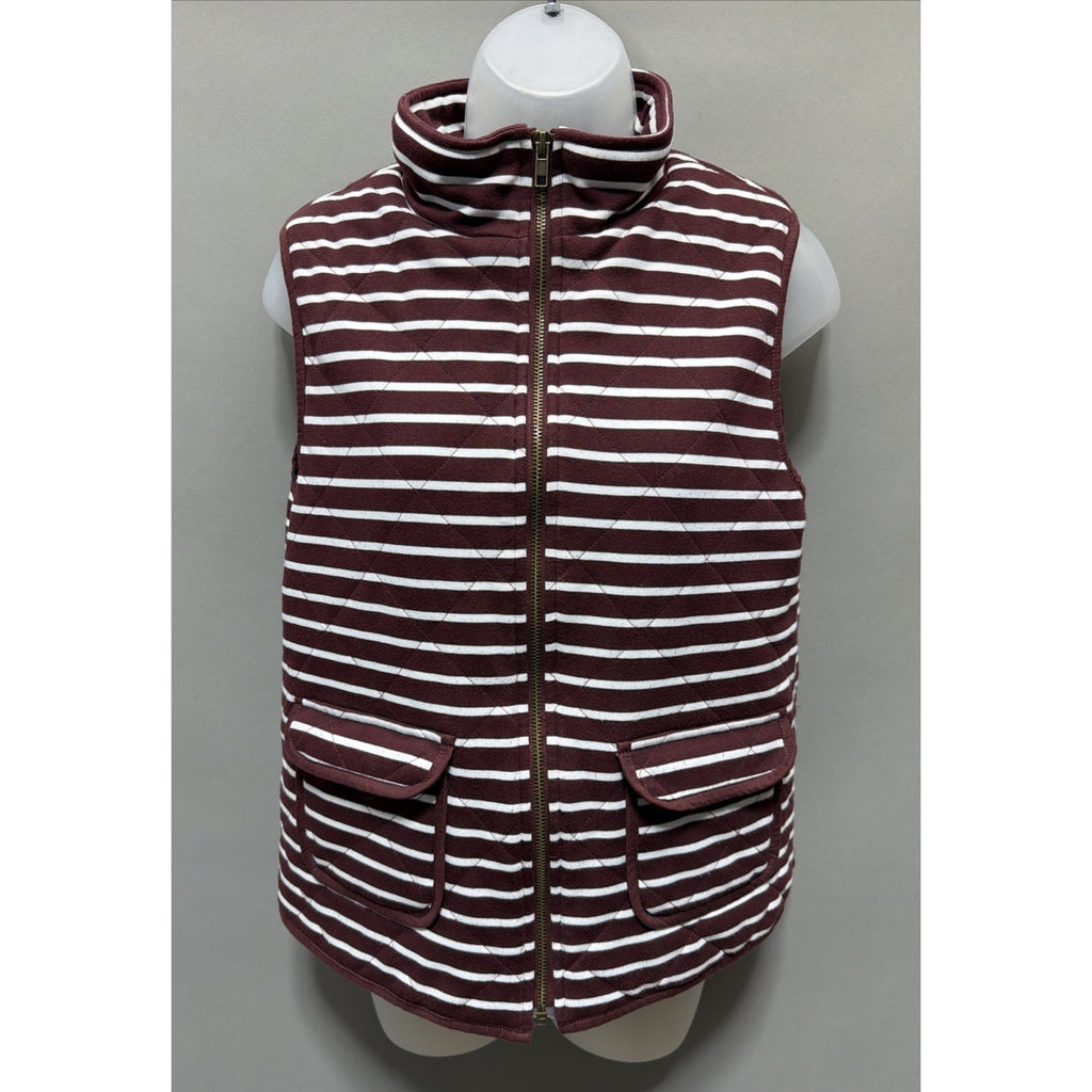 Honey Punch Quilted Linen Blend Red White Stripe Zip Front Lined Vest Medium