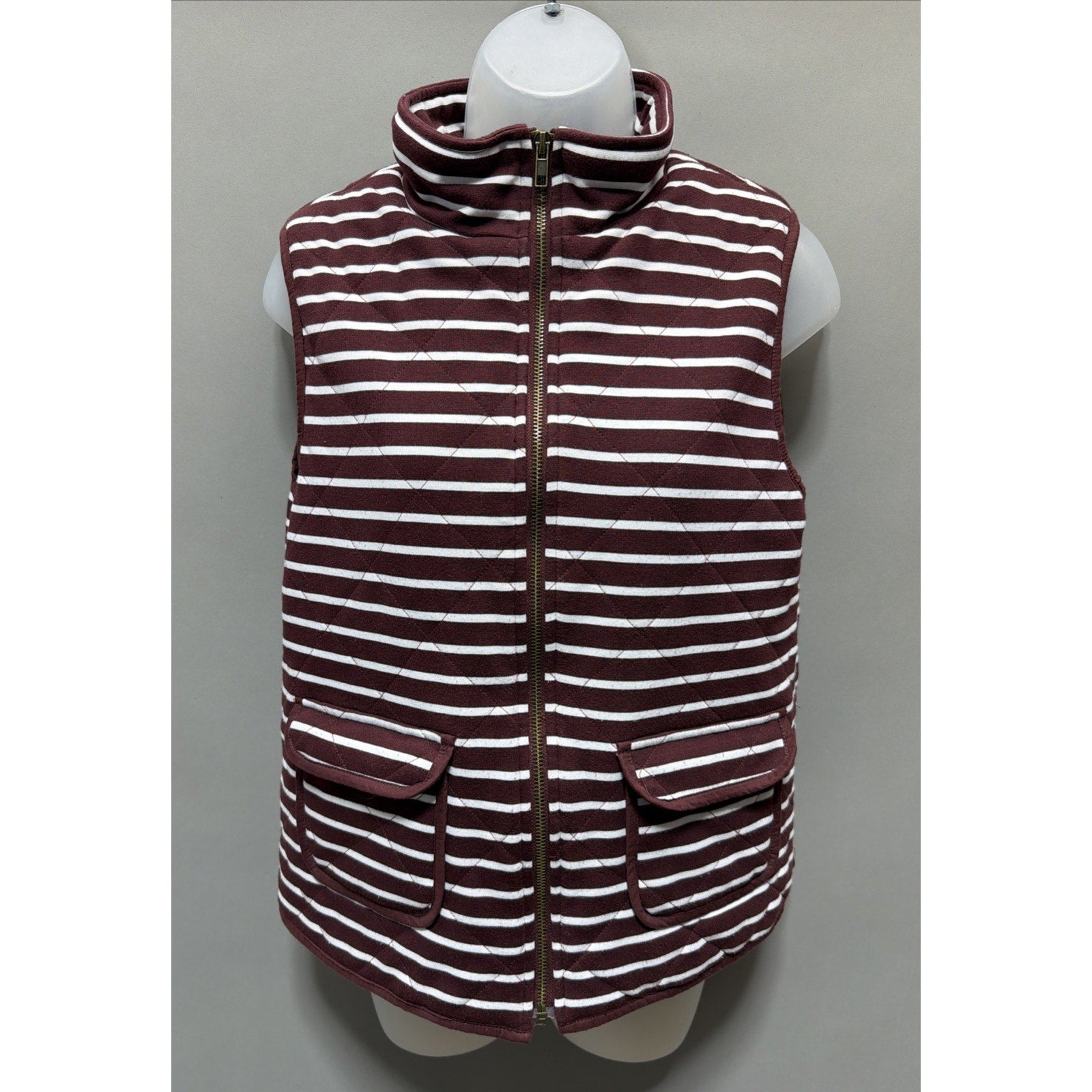 Honey Punch Quilted Linen Blend Red White Stripe Zip Front Lined Vest Medium