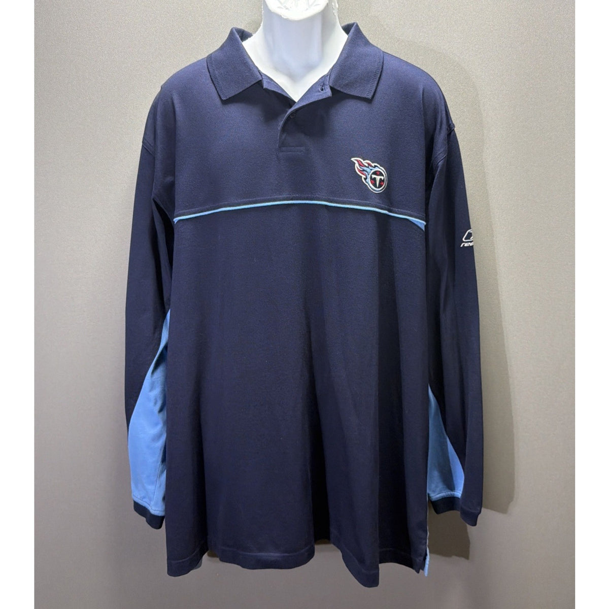 Vtg Tennessee Titans Reebok Team Polo Rugby Shirt 2XL Play Dry Mens Long Sleeve