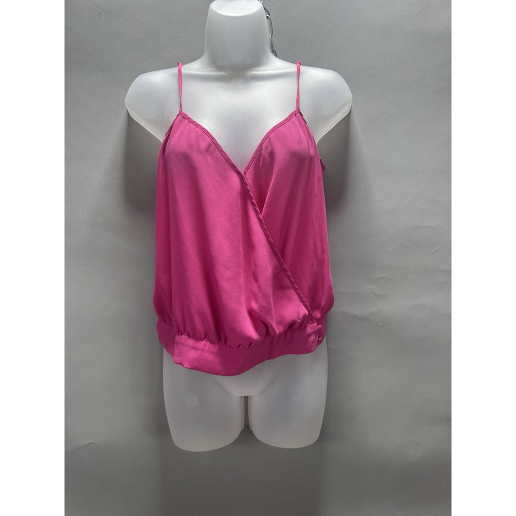 GUESS Los Angeles Women Small Pink Satin Wrap Cami Tank Top Sleeveless Blouse