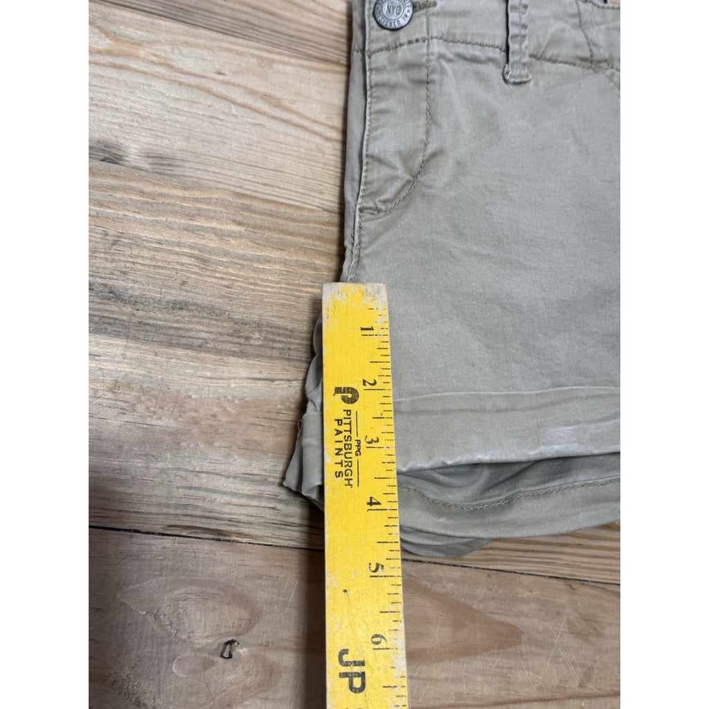 Aeropostale Flat Front Chino Midi Shorts Khaki Brown 3" Inseam Mid Rise Size 2