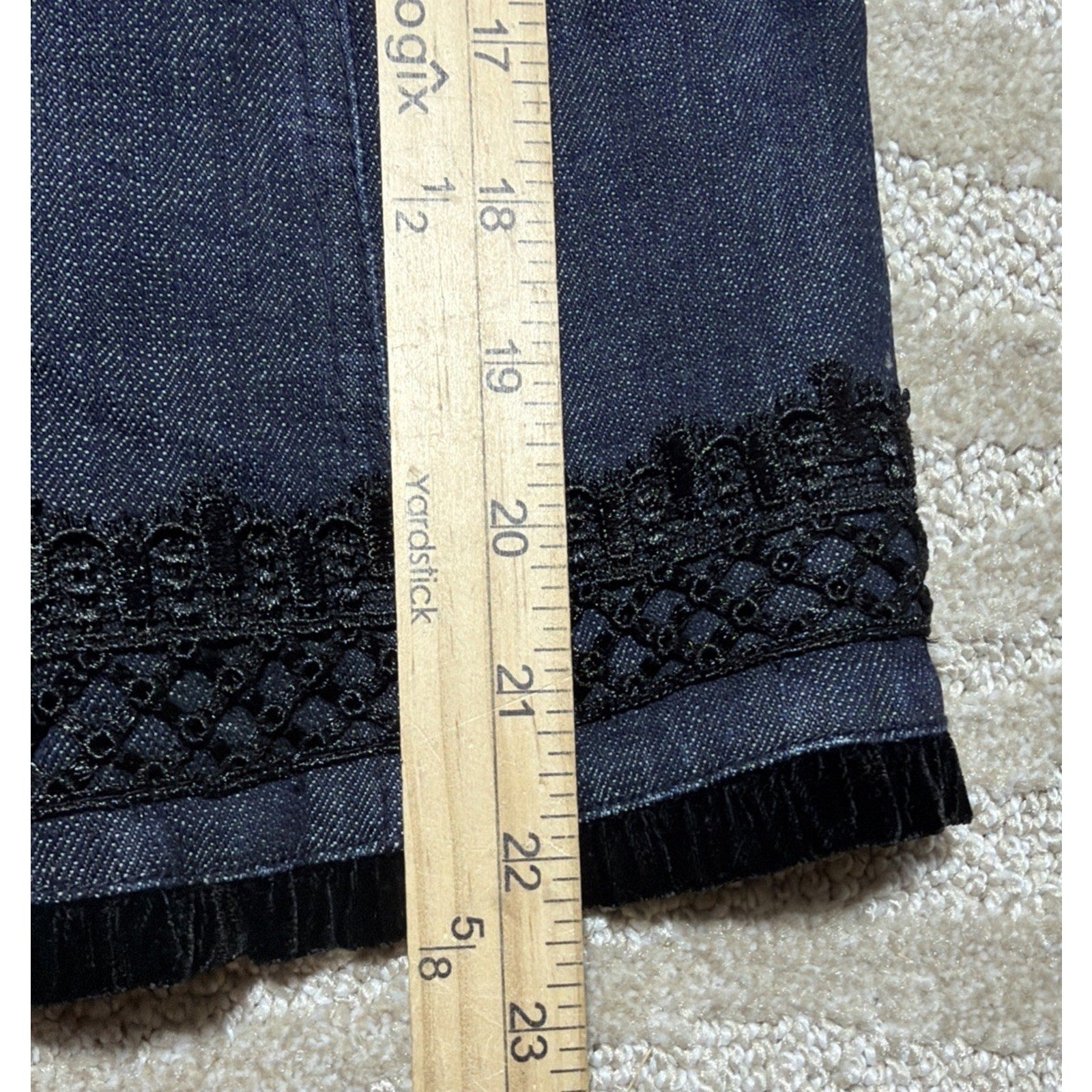 International Concepts Denim Jacket Embroidered Velvet Trim Boho Size Large