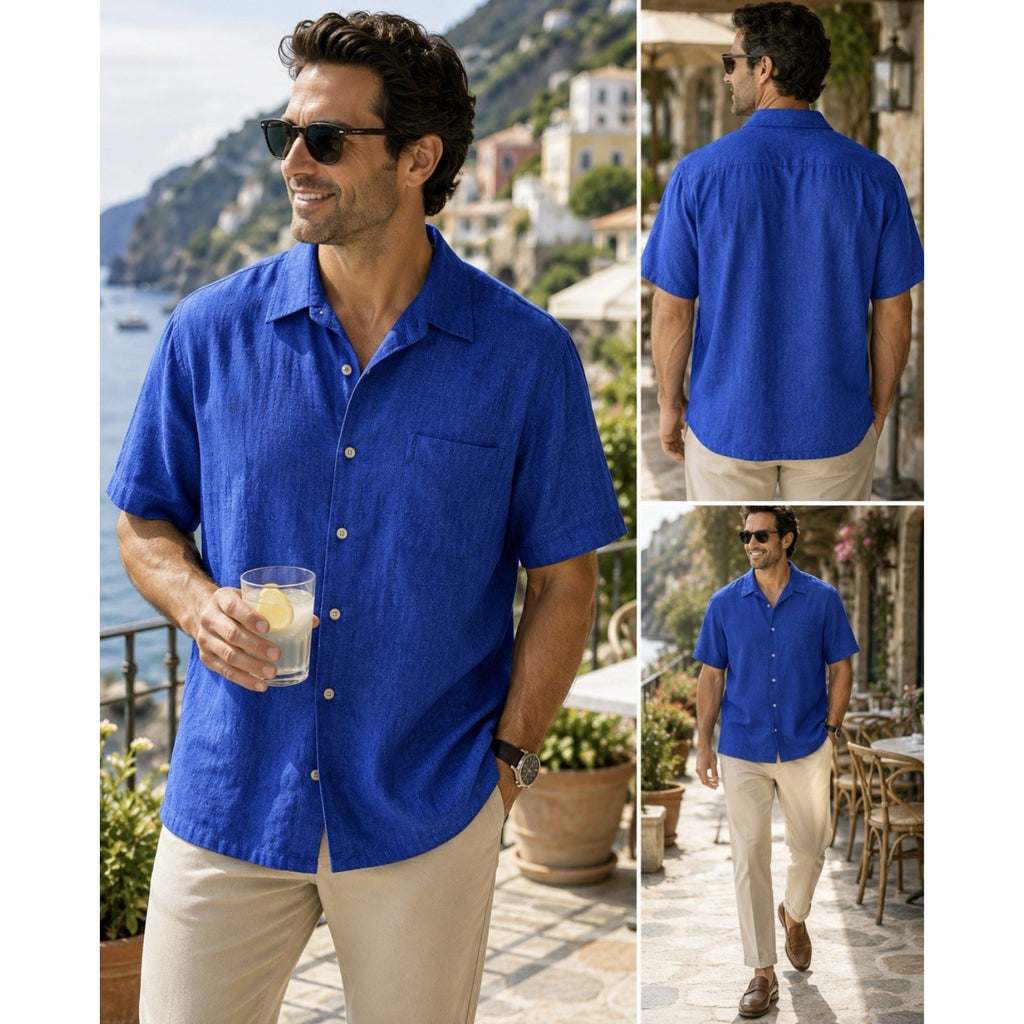 Club Room Silk Rayon Blend Camp Shirt Blue XL Button Front Short Sleeve Casual