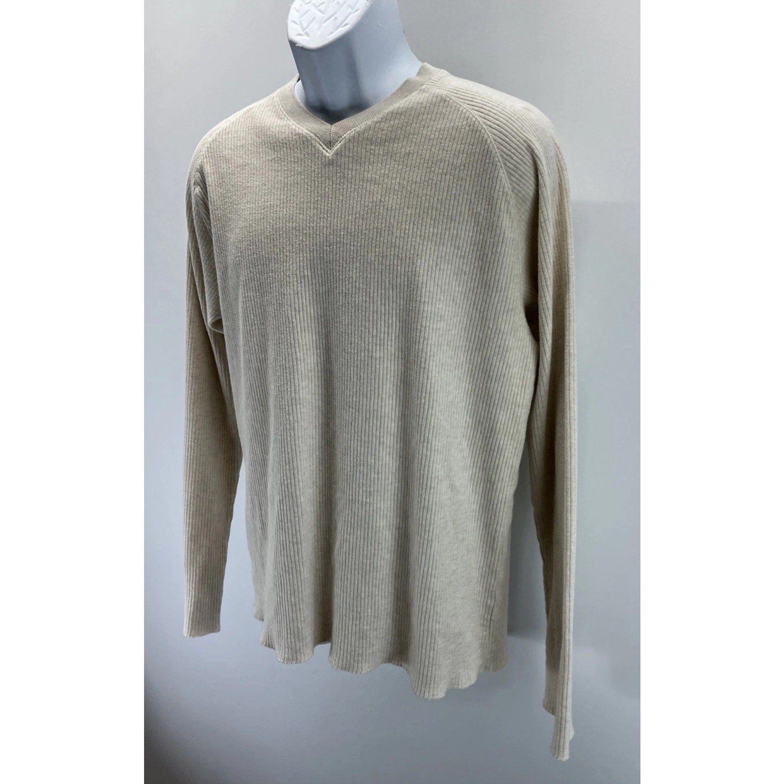 Polo Ralph Lauren Ribbed Knit Sweater Mens Medium Beige V-Neck
