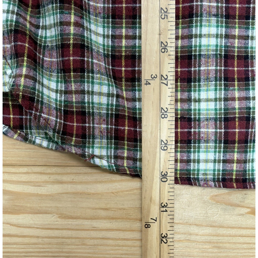 RQQBA Shirt Mens XL Green Red Long Sleeve Flannel Plaid Button Up Outdoor