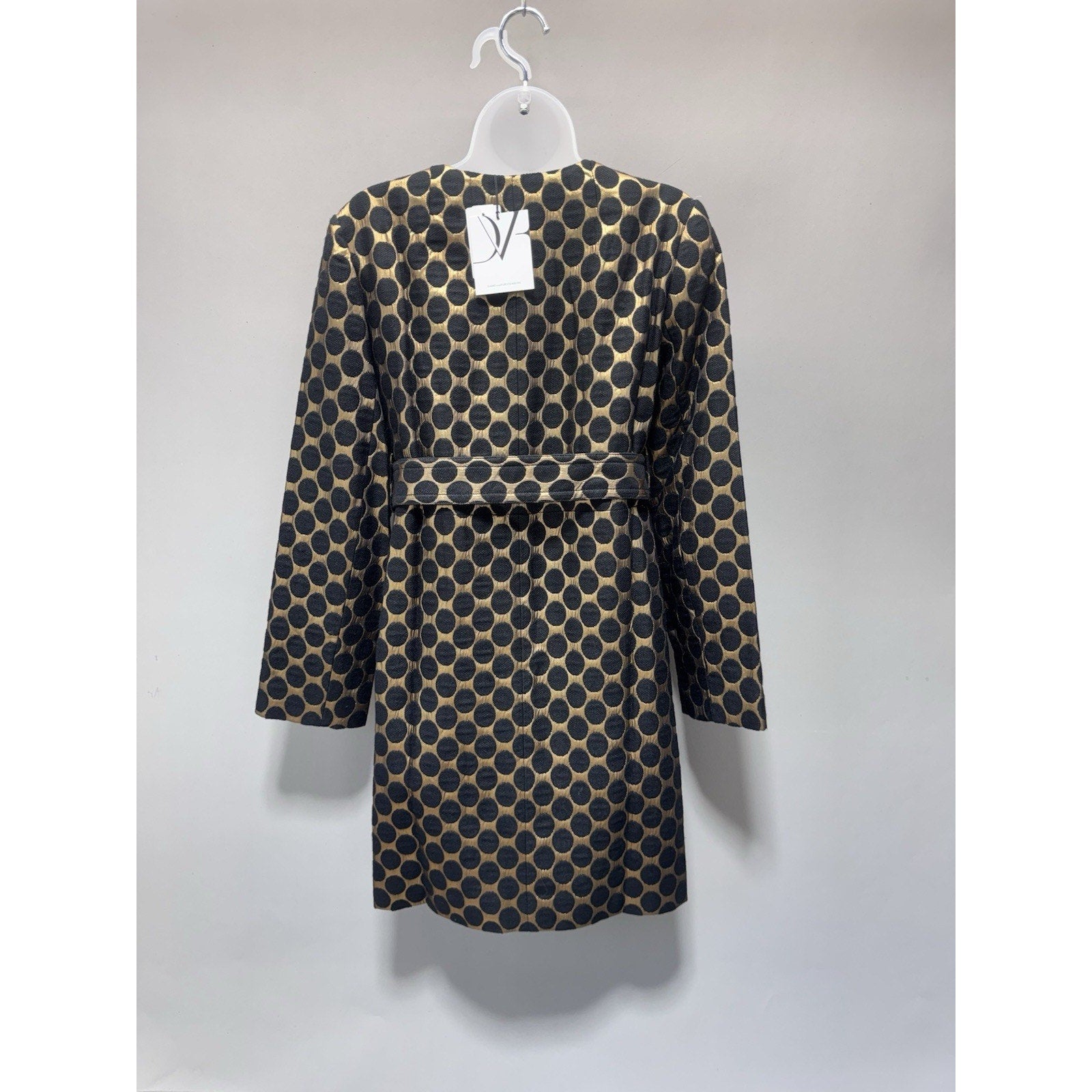 Diane Von Furstenberg DVF Gami Coat Dress Womens 6 Gold Black Polka Dot NWT