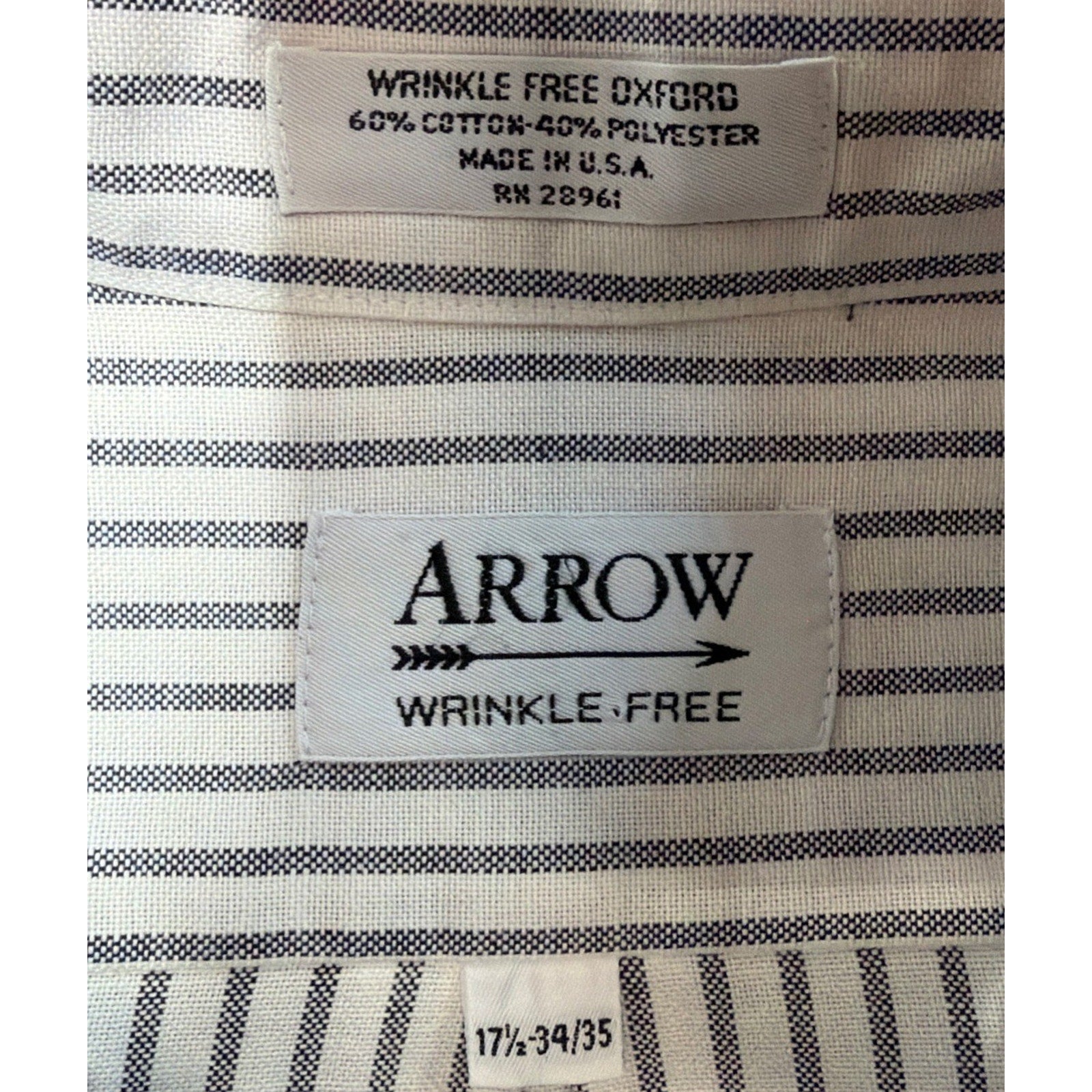 Vintage Arrow Company Men’s Wrinkle Free Oxford 17.5 34/35 XL Made In USA Shirt