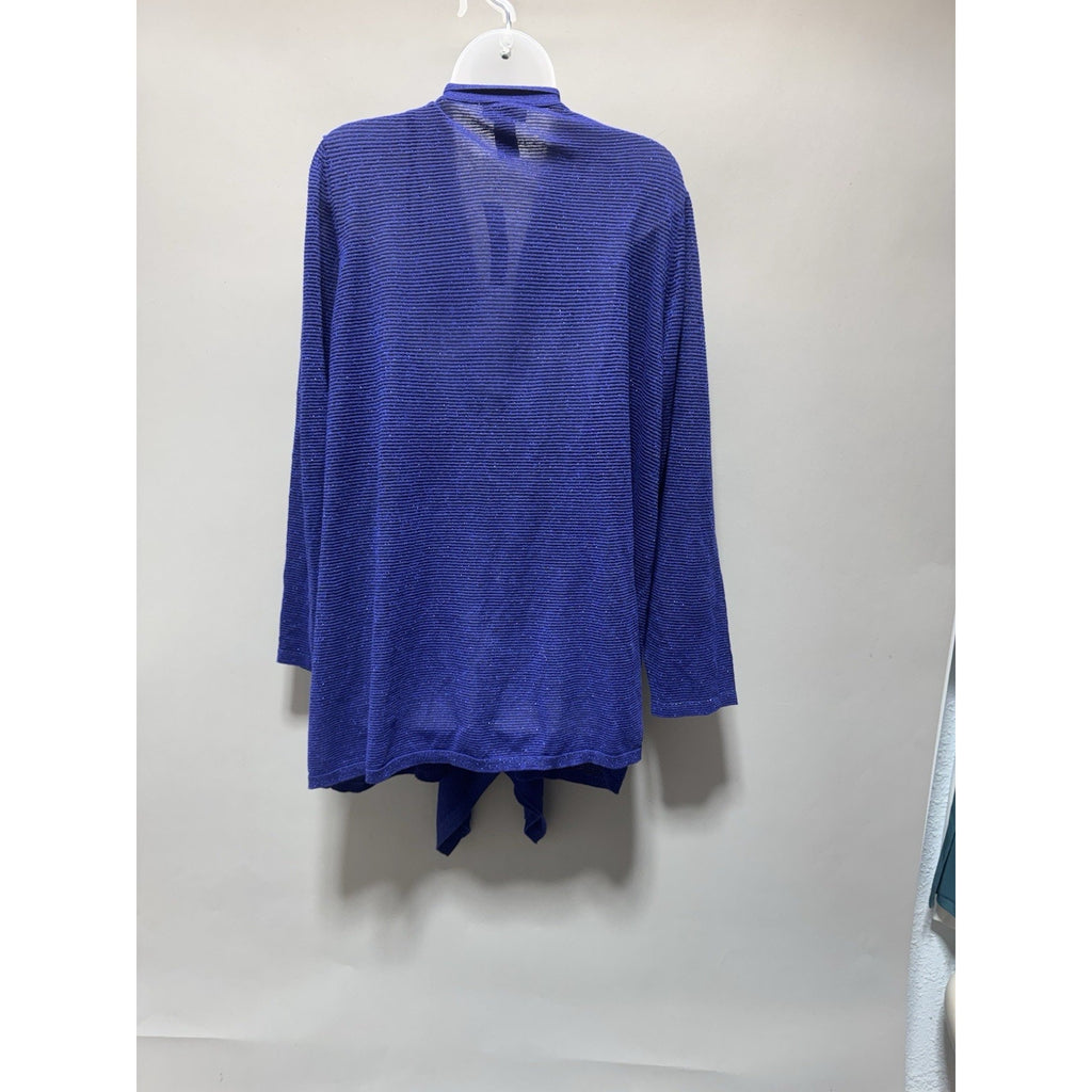 Catherines 2X 22/24W Blue Metallic Open Front Cardigan Lightweight Drape Travel
