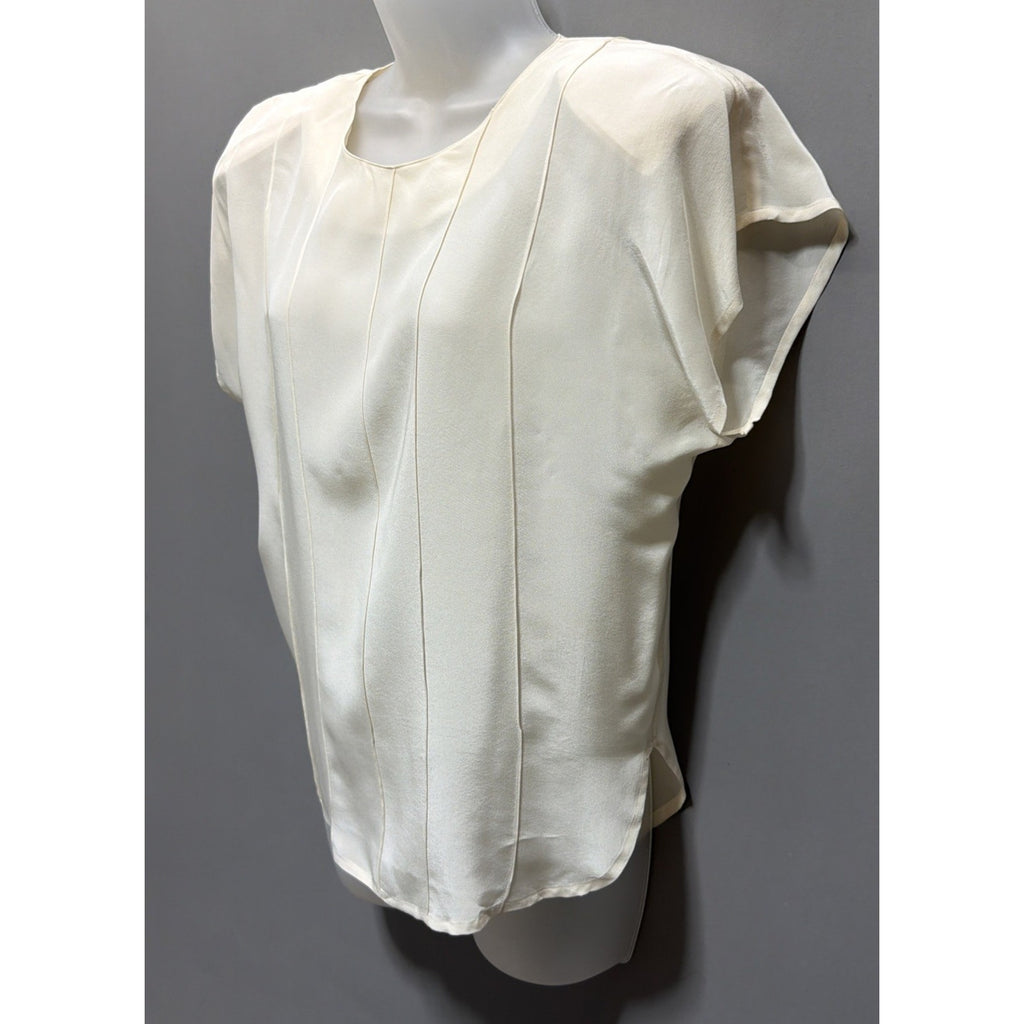 Sophisticates by Jonathan Martin Women M Blouse Top Short Sleeve Ivory 100% Silk
