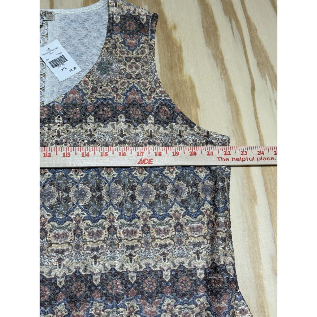 OneWorld Women’s XXL Sleeveless Printed Sharkbite Hem Dress Boho Stretch NWT