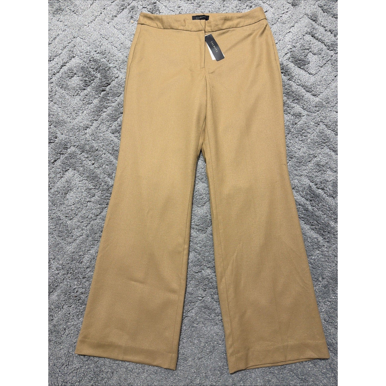 New Talbots Heritage Sz 10 Tan Italian Wool Lined Wide Leg Pants Office Mid Rise