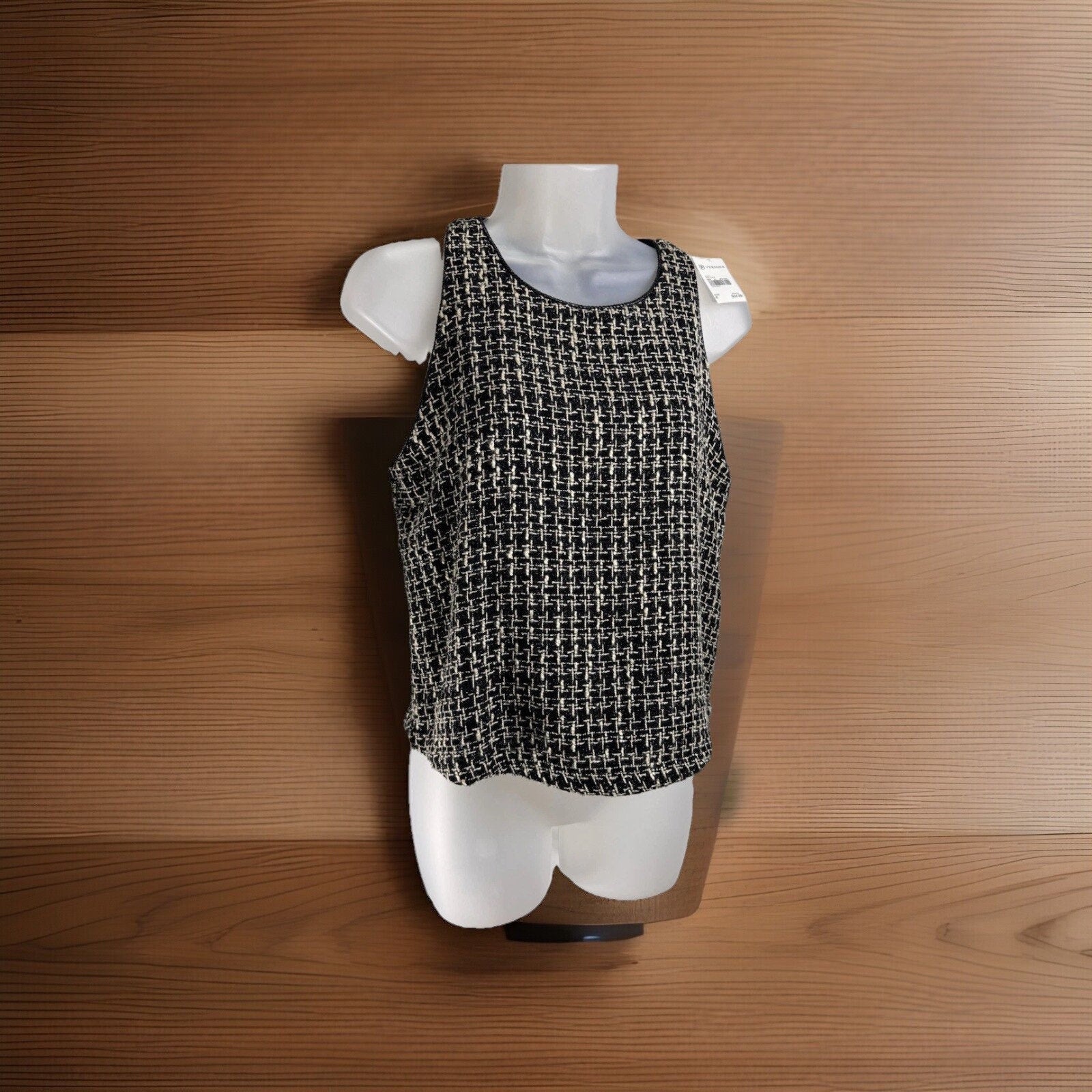 Ark & Co. women Crop Tweed Tank Black Gold Lined Small Keyhole Back Button NWT