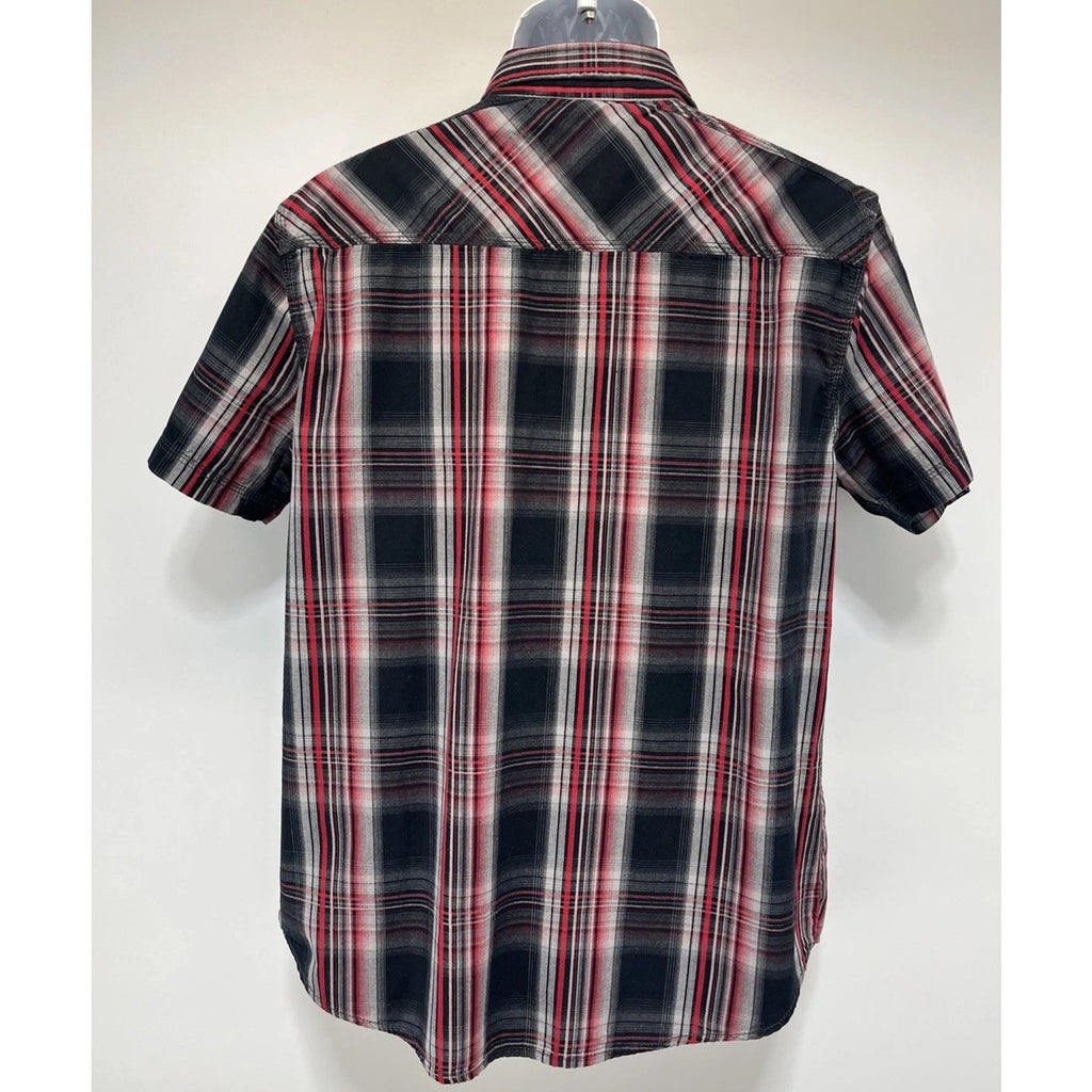 Rebel Soul Western Red Plaid Shirt Large Black Button Up Short Sleeve Mens
