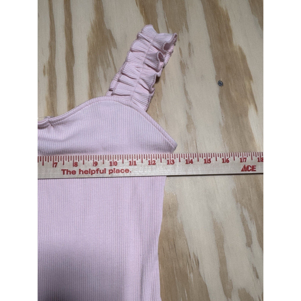 Blue Rain Pink Ribbed Ruffle Strap Bodysuit Women’s Large Sweetheart Neck NWT