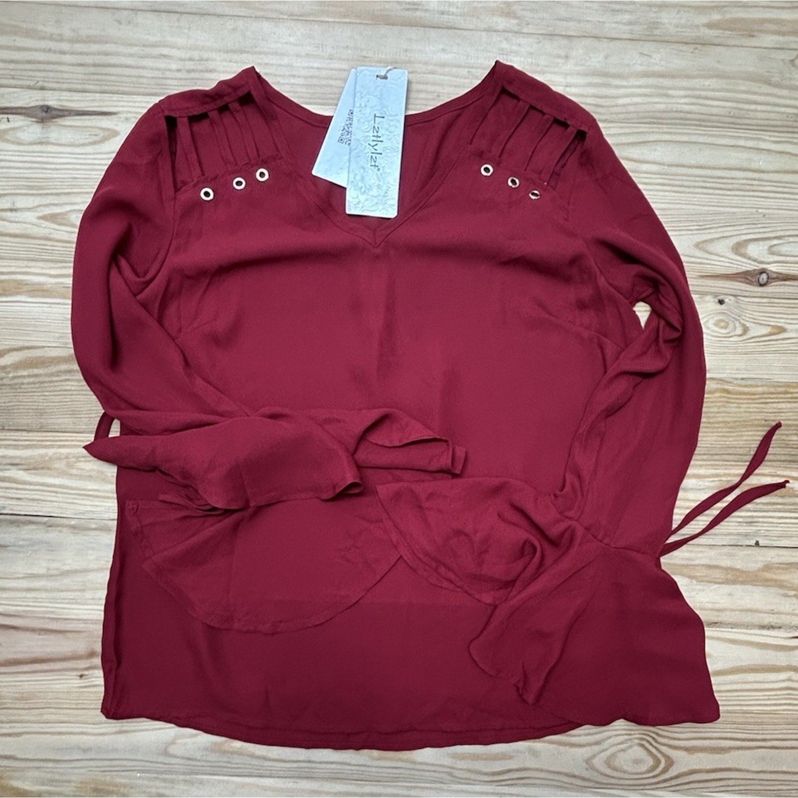 Lztlylzt Red Flame Flare Ruffle Sleeve Top XL Sheer V-Neck Blouse NWT