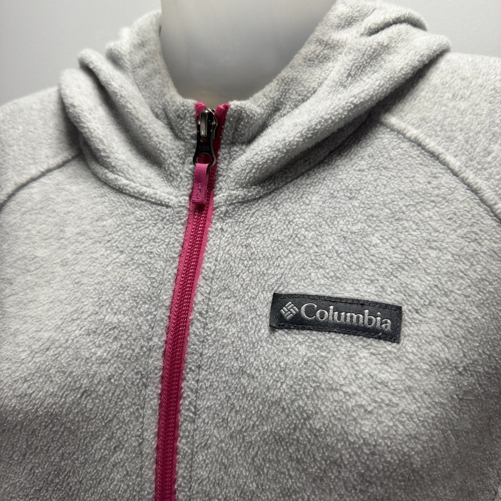 Columbia Teen Girl XL 18-20 Benton II Fleece Jacket Gray Hood Front Full Zip