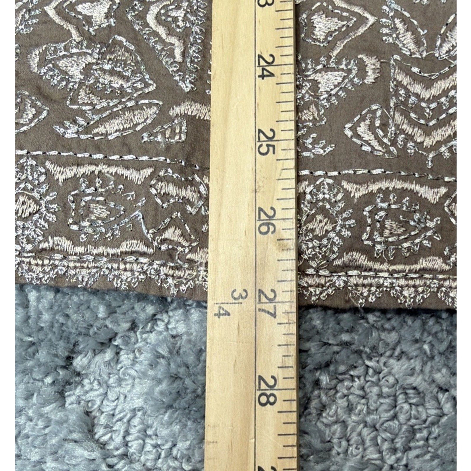 Sigrid Olsen Signature Taupe Embroidered 3/4 Sleeve Boho Tunic Top Size Small