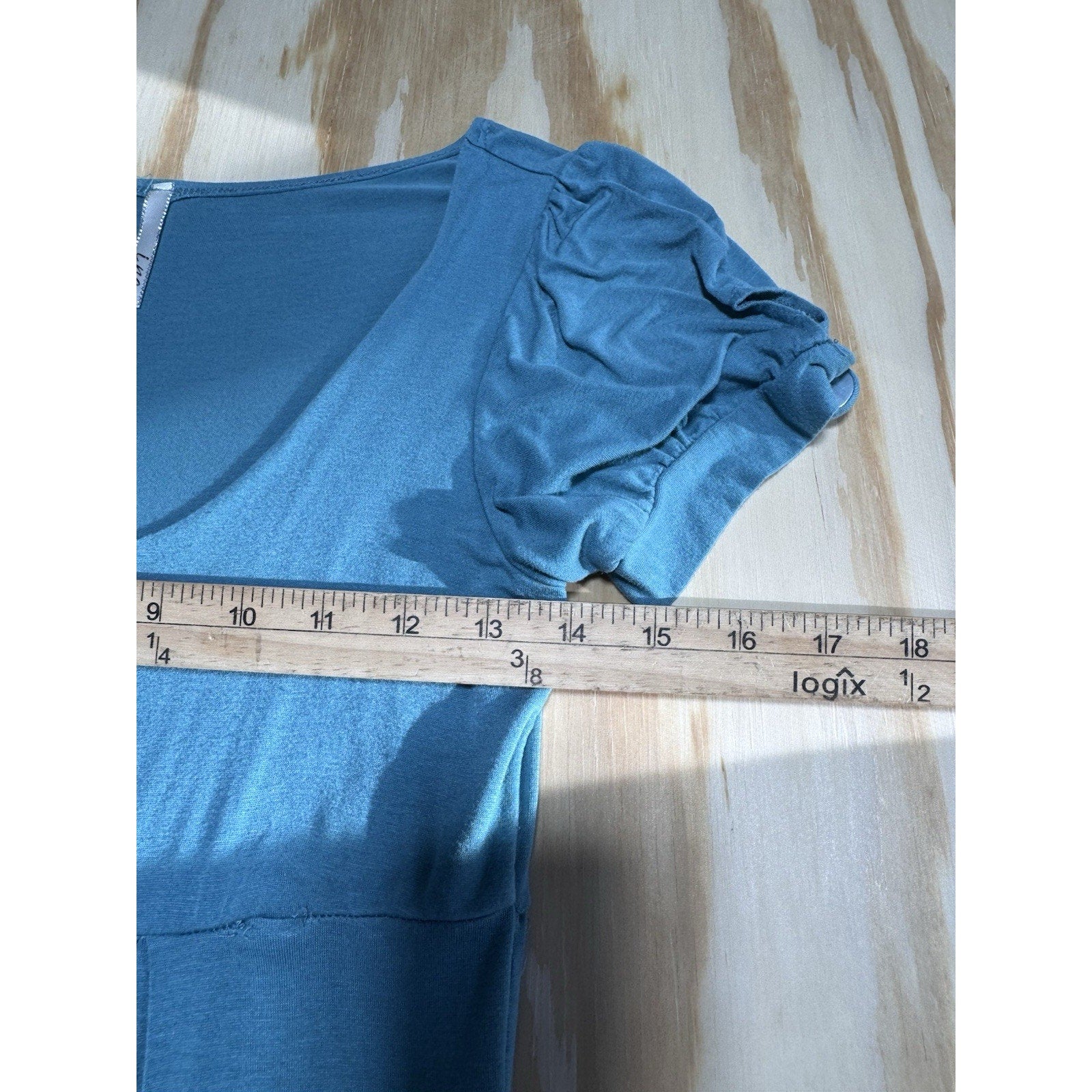 I.ner Turquoise Short Sleeve Dress Empire Waist V Neck Juniors Size Large