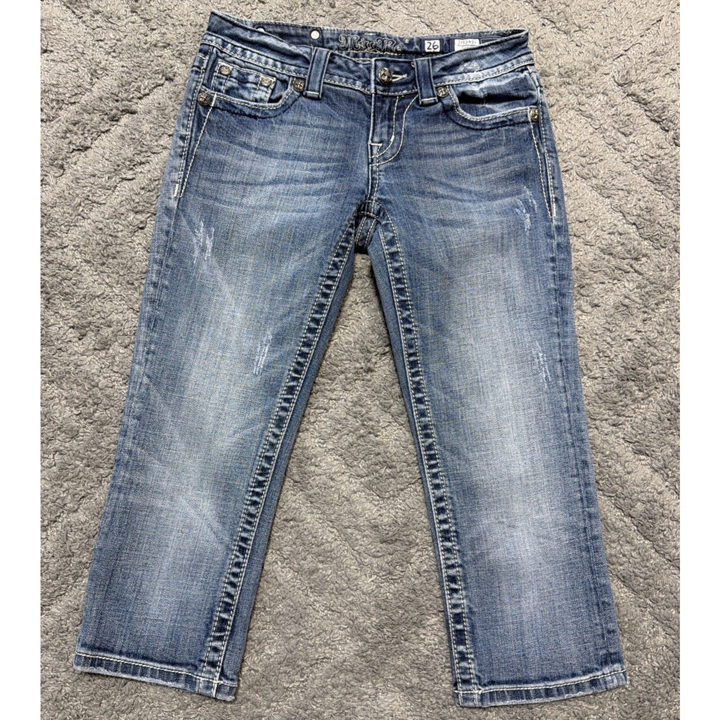 Miss Me Capri Jeans JP5345P Womens 26 Embellished Cross Pocket Distressed